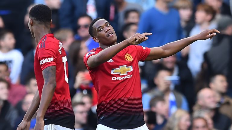 Anthony Martial celebrates his and Manchester United's second goal