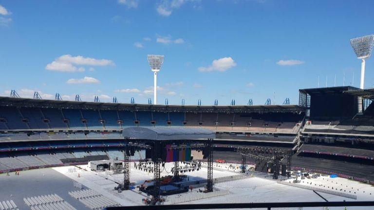 The Super Show-Down set takes shape at the enormous MCG . Will the event inspire more foreign trips for WWE?