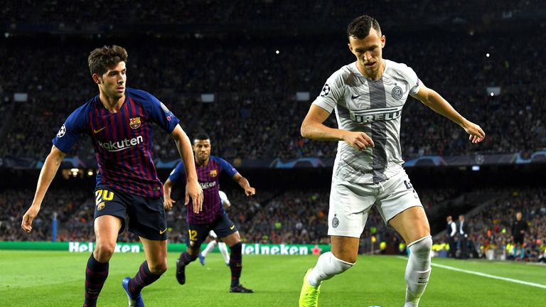  during the Group B match of the UEFA Champions League between FC Barcelona and FC Internazionale at Camp Nou on October 24, 2018 in Barcelona, Spain.