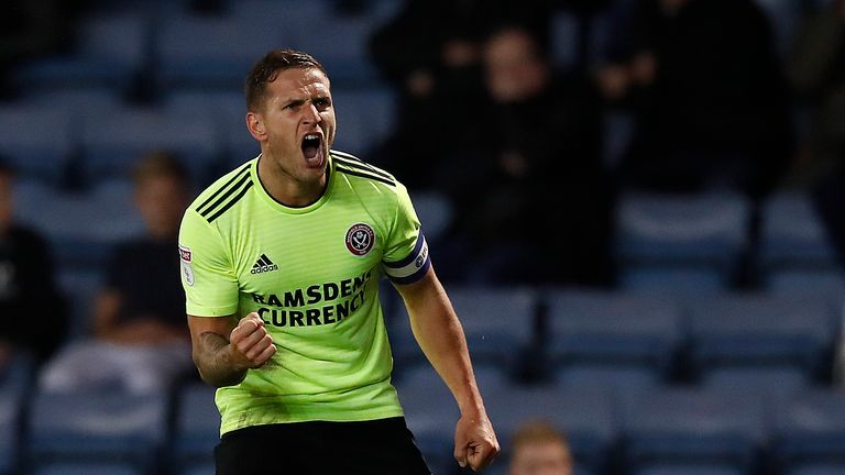 Sheffield United's Billy Sharp celebrates scoring his teams first goal against Blackburn Rovers, during the Sky Bet Championship match at Ewood Park, Blackburn. PRESS ASSOCIATION Photo. Picture date: Wednesday October 3, 2018. See PA story SOCCER Blackburn. Photo credit should read: Martin Rickett/PA Wire. RESTRICTIONS: EDITORIAL USE ONLY No use with unauthorised audio, video, data, fixture lists, club/league logos or "live" services. Online in-match use limited to 120 images, no video emulation. No use in betting, games or single club/league/player publications