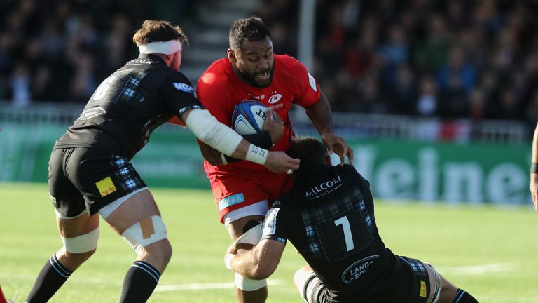 Billy Vunipola during the Champions Cup match between Glasgow Warriors and Saracens at the Scotstoun Stadium on October 14, 2018 in Glasgow, United Kingdom