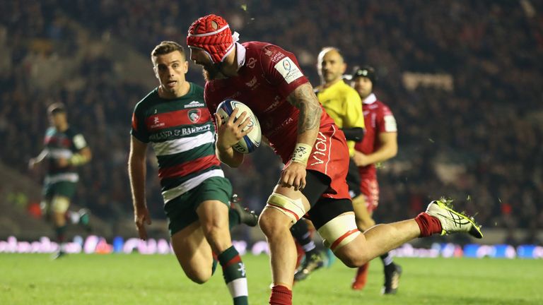 during the Champions Cup match between Leicester Tigers and Scarlets at Welford Road Stadium on October 19, 2018 in Leicester, United Kingdom.