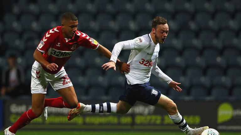 during the Carabao Cup Third Round match between Preston North End and Middlesbrough at Deepdale on September 25, 2018 in Preston, England.