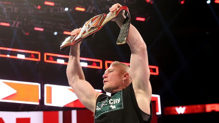 Brock Lesnar raised the Universal title on Raw after laying Braun Strowman low with an F5