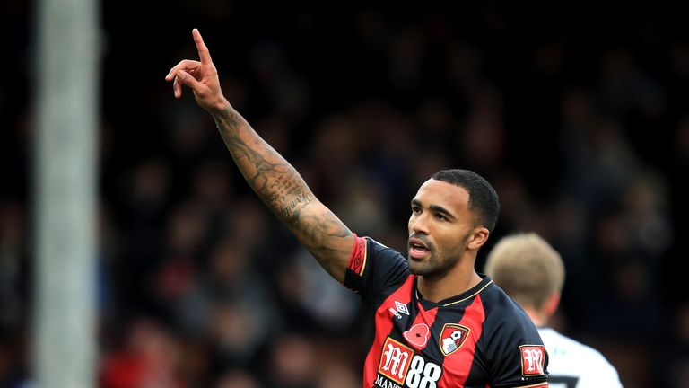 Callum Wilson celebrates after putting Bournemouth ahead from the penalty spot