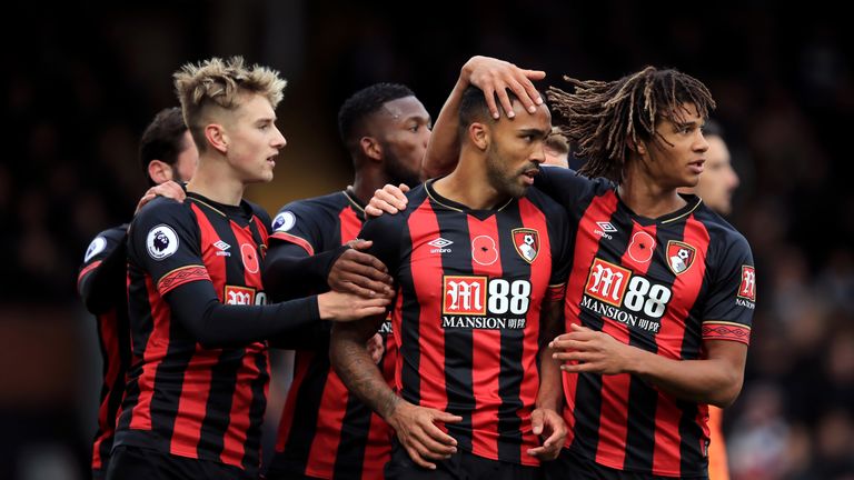Callum Wilson is congratulated by team-mates after converting his penalty