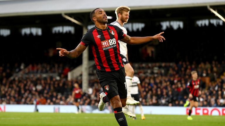 Callum Wilson celebrates scoring his second and Bournemouth's third goal against Fulham