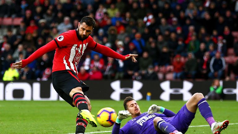 Charlie Austin thumps the ball into an empty, but his goal is disallowed