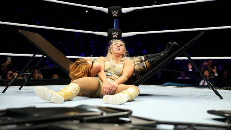 Two tables were broken in the Lynch-Flair match