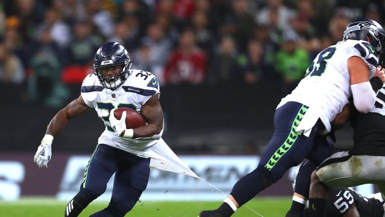 uring the NFL International Series game between Seattle Seahawks and Oakland Raiders at Wembley Stadium on October 14, 2018 in London, England.