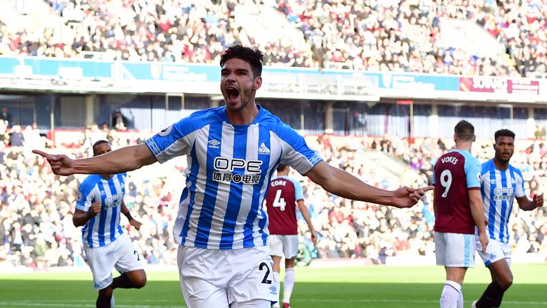 Huddersfield Town's Christopher Schindler celebrates scoring against Burnley