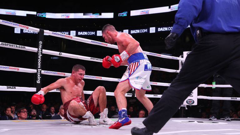 October 20, 2018; Boston, MA, USA; Tommy Coyle and Ryan Kielczweski during their bout at the TD Garden in Boston, MA. Mandatory Credit: Ed Mulholland/Matchroom Boxing USA