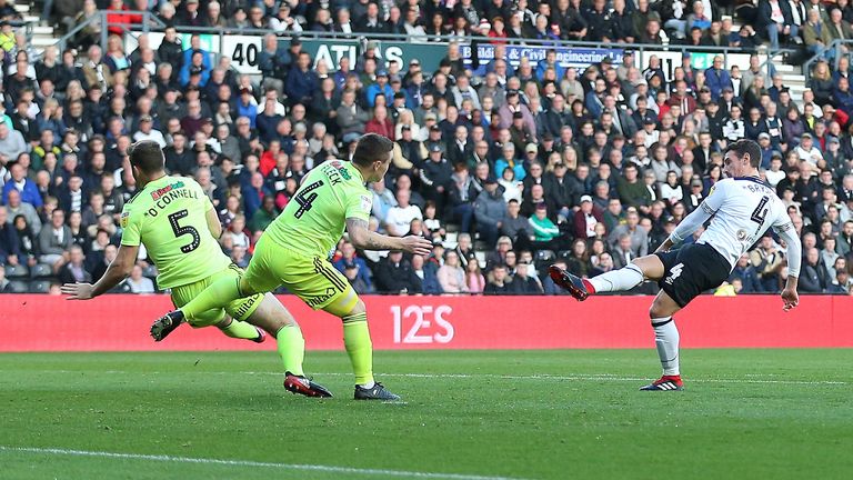 Derby County's Craig Bryson scores after 19 seconds