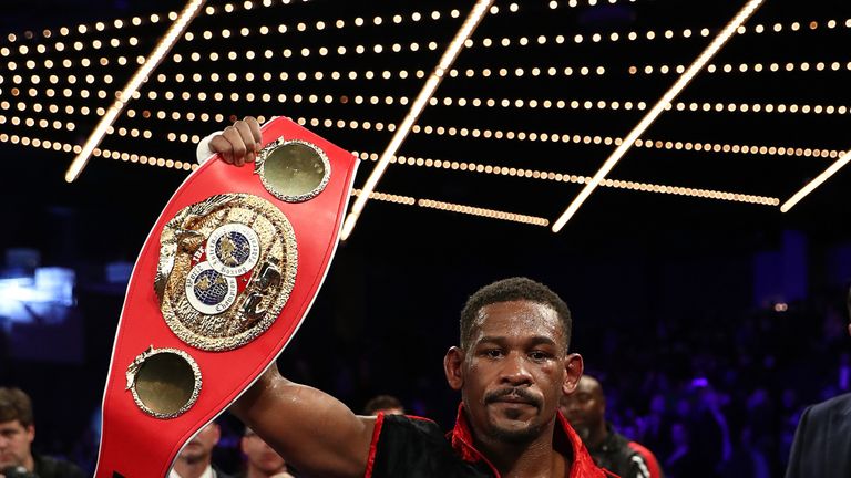 Daniel Jacobs Sergiy Derevyanchenko during their IBF middleweight title fight at Madison Square Garden on October 27, 2018 in New York City.