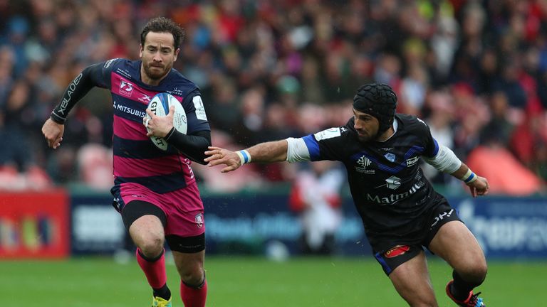 Gloucester Rugby's Danny Cipriani is tackled by Castres' Armand Batile 