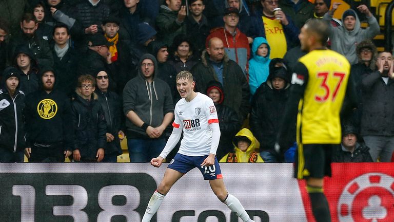 David Brooks celebrates scoring for Bournemouth against Watford