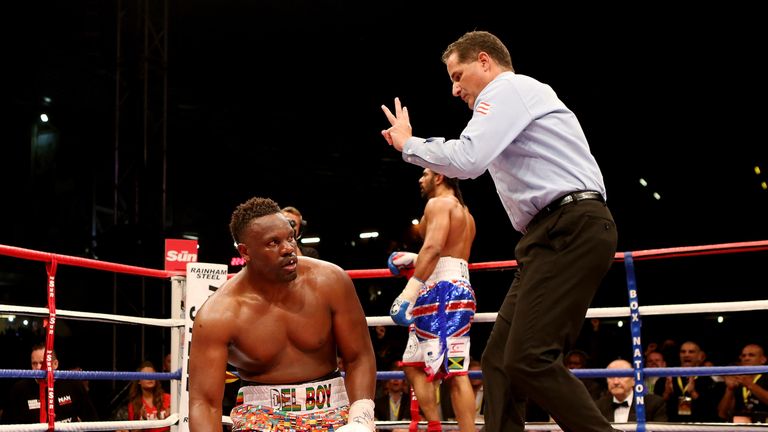 LONDON, ENGLAND - JULY 14:  David Haye in action with Dereck Chisora during their vacant WBO and WBA International Heavyweight Championship bout on July 14, 2012 in London, England.  (Photo by Scott Heavey/Getty Images)