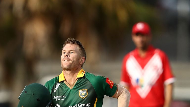 David Warner during the NSW First Grade Club Cricket match between Randwick Petersham and St George at Coogee Oval on September 22, 2018 in Sydney, Australia.