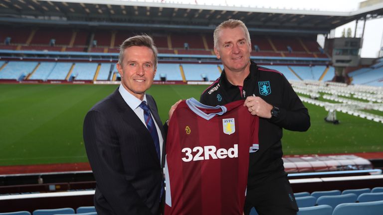 New Aston Villa manager Dean Smith with CEO Christian Purslow at Villa Park