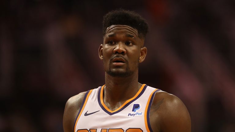 Deandre Ayton #22 of the Phoenix Suns on the court during the second half of the NBA game against the Dallas Mavericks at Talking Stick Resort Arena on October 17, 2018 in Phoenix, Arizona.