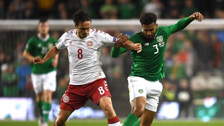  during the UEFA Nations League B group four match between Ireland and Denmark at Aviva Stadium on October 13, 2018 in Dublin, Ireland.