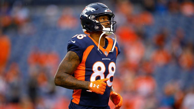 October 15, 2017: Denver Broncos wide receiver Demaryius Thomas (88) during  pre-game warm up of an NFL week 6 matchup between the New York Giants and  the Denver Broncos at Sports Authority