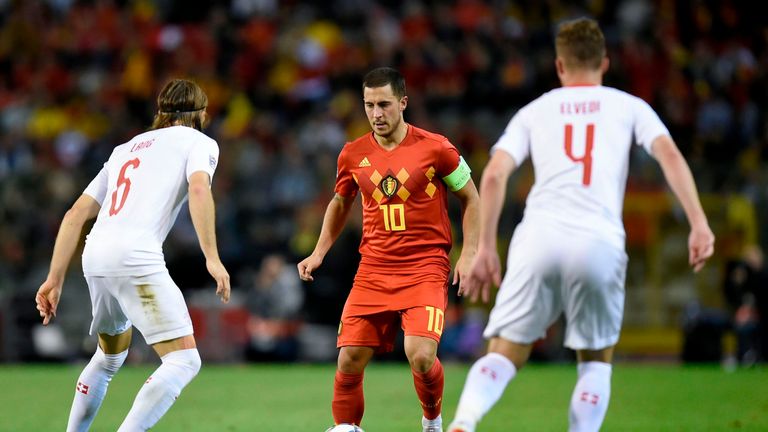 Eden Hazard in action during Belgium's Nations League clash with Switzerland