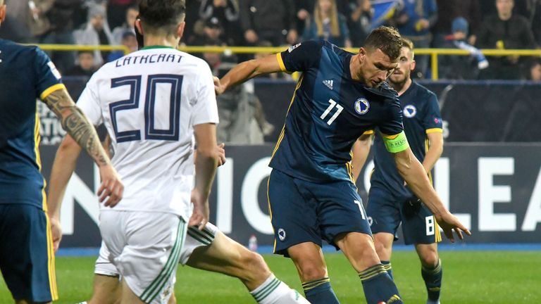 Edin Dzeko scored twice as Northern Ireland were beaten 2-0 on Monday