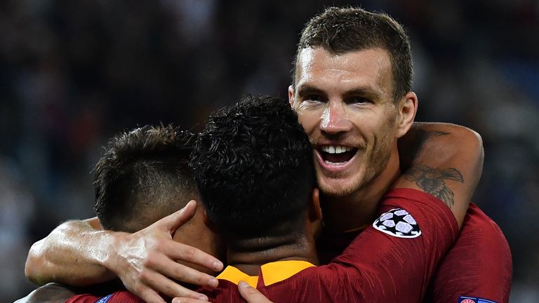 Edin Dzeko scored a hat-trick for Roma in the Champions League win over Viktoria Plzen