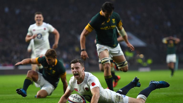 George Ford scoring for England against South Africa last year at Twickenham