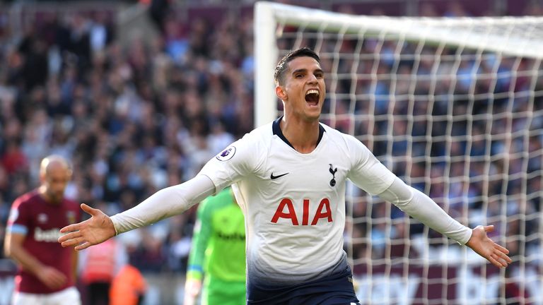 Erik Lamela celebrates after scoring Tottenham's first goal