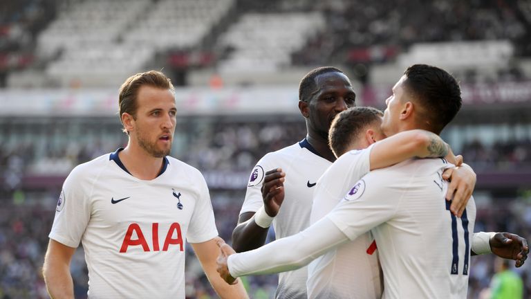 Erik Lamela celebrates his goal with Tottenham team-mates