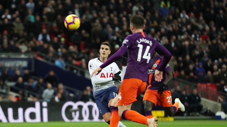  during the Premier League match between Tottenham Hotspur and Manchester City at Wembley Stadium on October 29, 2018 in London, United Kingdom.