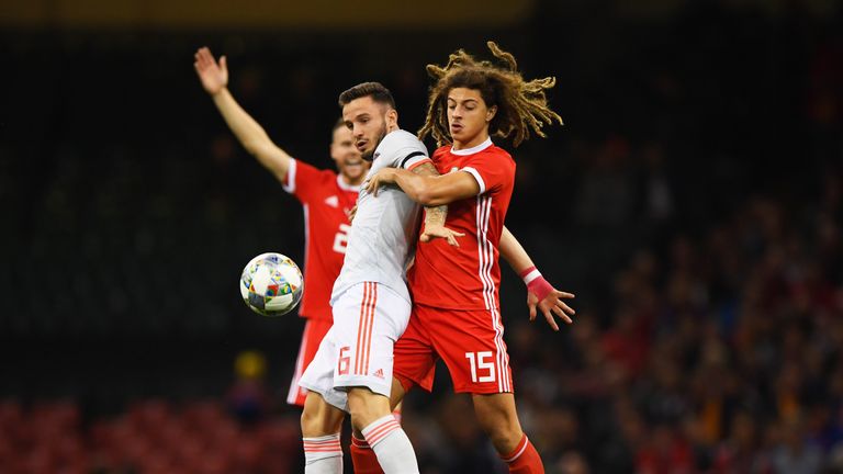 Ethan Ampadu and Saul Niguez battle at the Principality Stadium