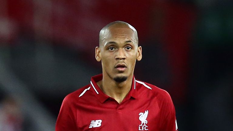 LIVERPOOL, ENGLAND - SEPTEMBER 26:  Fabinho of Liverpool looks on during the Carabao Cup Third Round match between Liverpool and Chelsea at Anfield on September 26, 2018 in Liverpool, England.  (Photo by Jan Kruger/Getty Images)