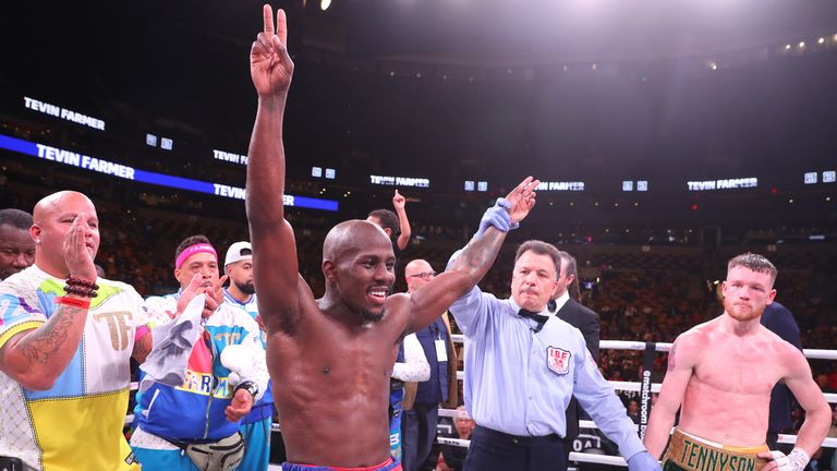 October 20, 2018; Boston, MA, USA; IBF super featherweight champion Tevin Farmer and James Tennyson during their bout at the TD Garden in Boston, MA. Mandatory Credit: Ed Mulholland/Matchroom Boxing USA