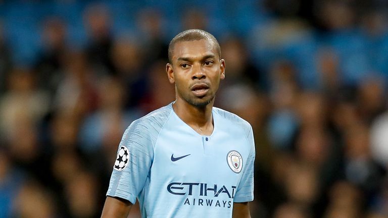 Fernandinho in Champions League action for  Manchester City