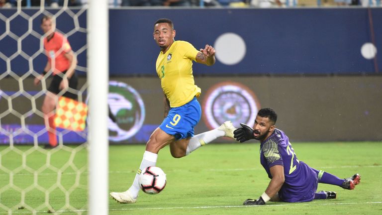 Manchester City's Gabriel Jesus scored Brazil's first goal shortly before the break