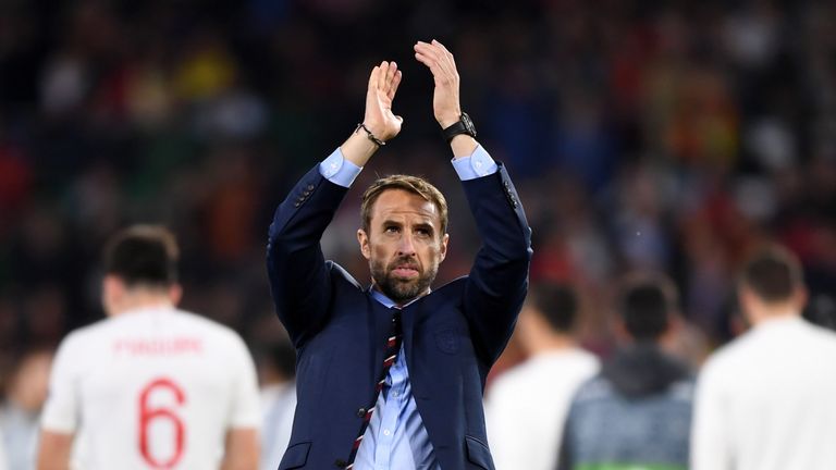 England manager Gareth Southgate celebrates the 3-2 win over Spain during the UEFA Nations League