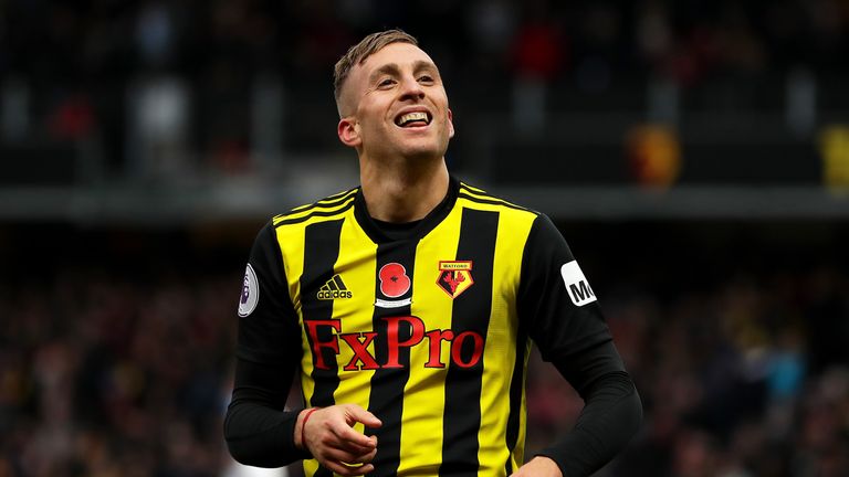 Gerard Deulofeu of Watford celebrates after scoring his team's second goal