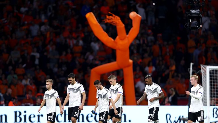 Germany players during the UEFA Nations League A group one match between Netherlands and Germany at Johan Cruyff Arena on October 13, 2018 in Amsterdam, Netherlands.