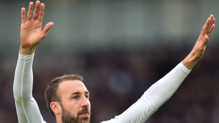 Glenn Murray celebrates scoring his 100th goal for Brighton