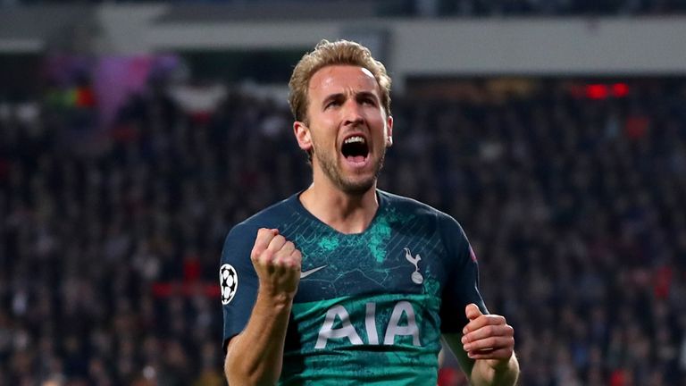 Harry Kane of Tottenham Hotspur celebrates after scoring his team's second goal against PSV