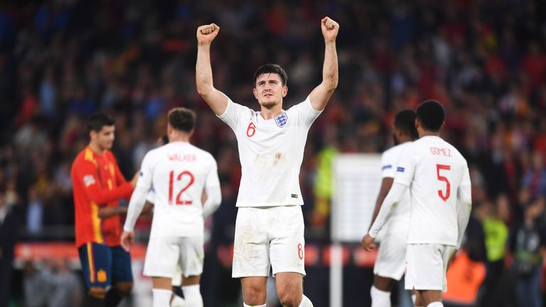 Harry Maguire during the UEFA Nations League A Group Four match between Spain and England at Estadio Benito Villamarin on October 15, 2018 in Seville, Spain.
