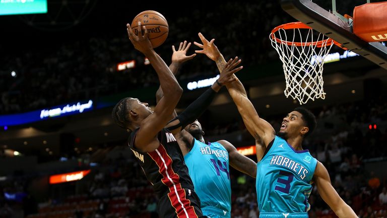 prior to the game between the Miami Heat and the Charlotte Hornets at American Airlines Arena on October 20, 2018 in Miami, Florida. NOTE TO USER: User expressly acknowledges and agrees that, by downloading and or using this photograph, User is consenting to the terms and conditions of the Getty Images License Agreement. 