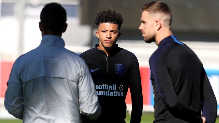 England&#39;s Jadon Sancho during a training session at St George&#39;s Park