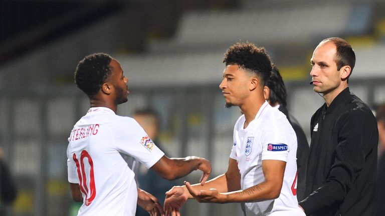 Jadon Sancho comes on for his England debut, replacing Raheem Sterling