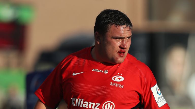 Jamie George looks on during Saracens' Heineken Champions Cup match against Glasgow