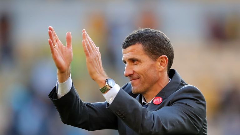 Javi Gracia claps the Watford fans after their 2-0 win at Wolves.