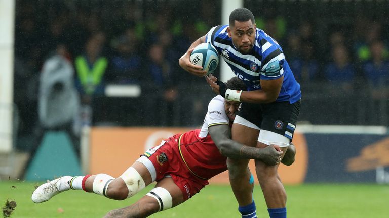 Bath's Joe Cokanasiga is tackled by Northampton's Courtney Lawes during their Premiership clash at The Rec